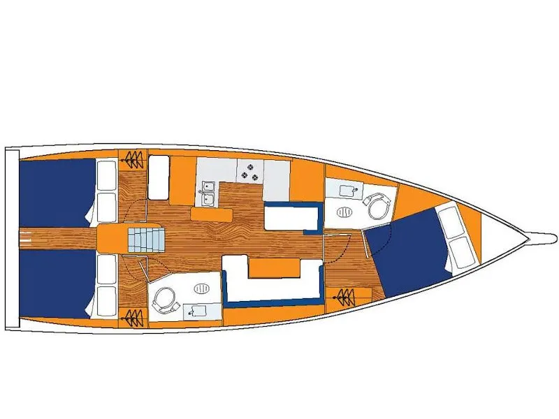 Floor plan of Sunsail 410 Classic, a Jeanneau Sun Odyssey 410 sailboat at Općina Marina, Croatia