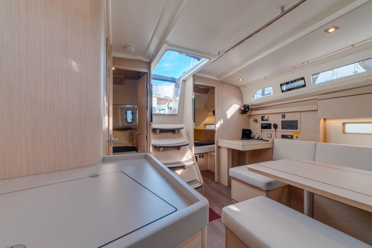 Salon of Maverick, a Beneteau Oceanis 40.1 sailboat at Olbia, Italy