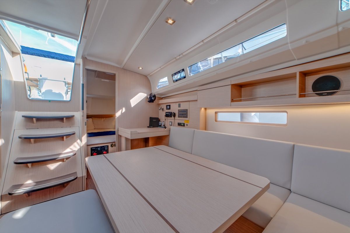 Salon of Maverick, a Beneteau Oceanis 40.1 sailboat at Olbia, Italy