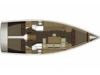 Floor plan of AF-D382(III), a Dufour 382 Grand Large sailboat at Athens, Greece