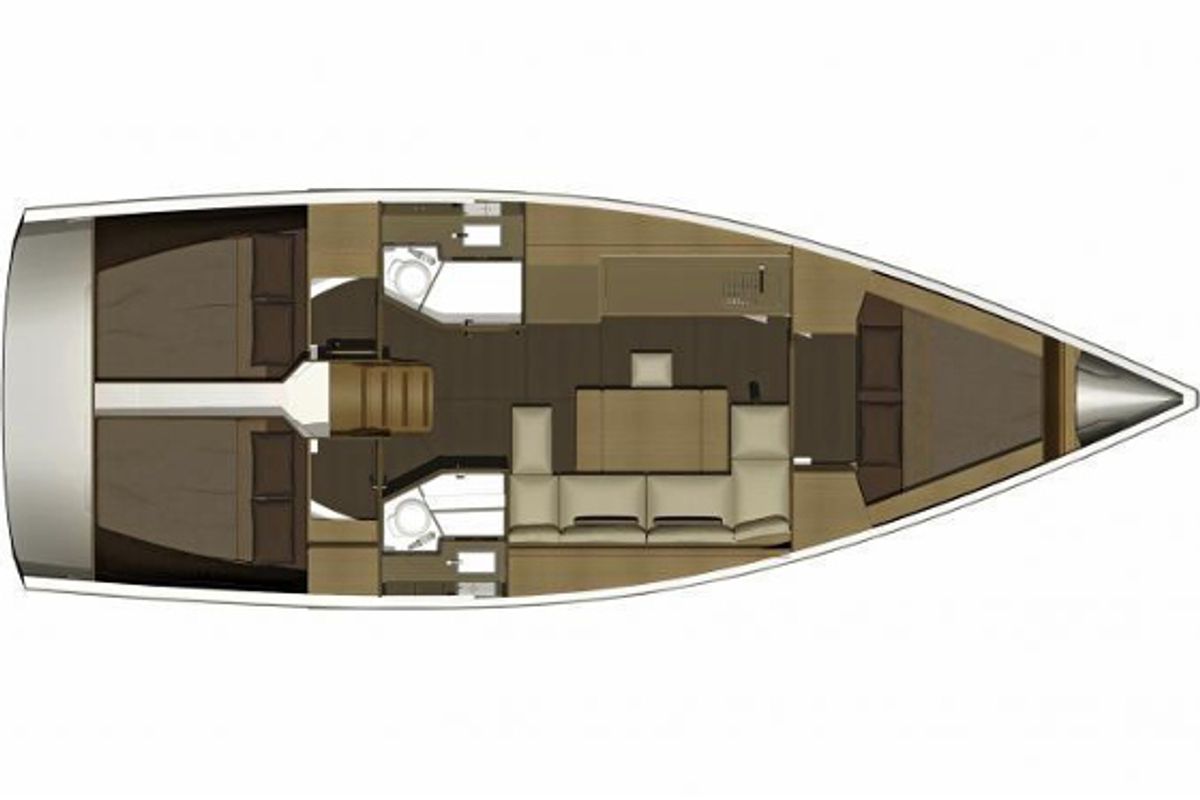 Floor plan of AF-D382(III), a Dufour 382 Grand Large sailboat at Athens, Greece