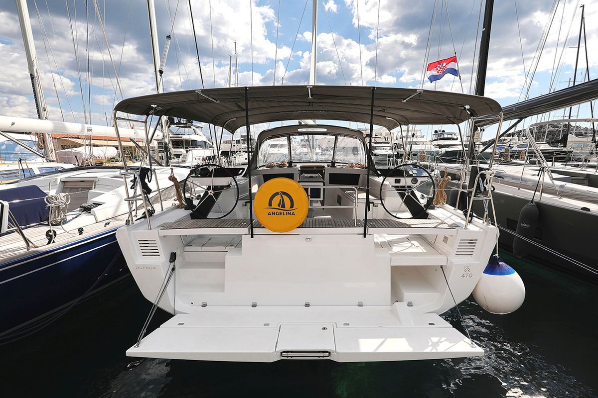 Exterior view of Shore Thing, a Dufour 470 sailboat at Grad Biograd na Moru, Croatia