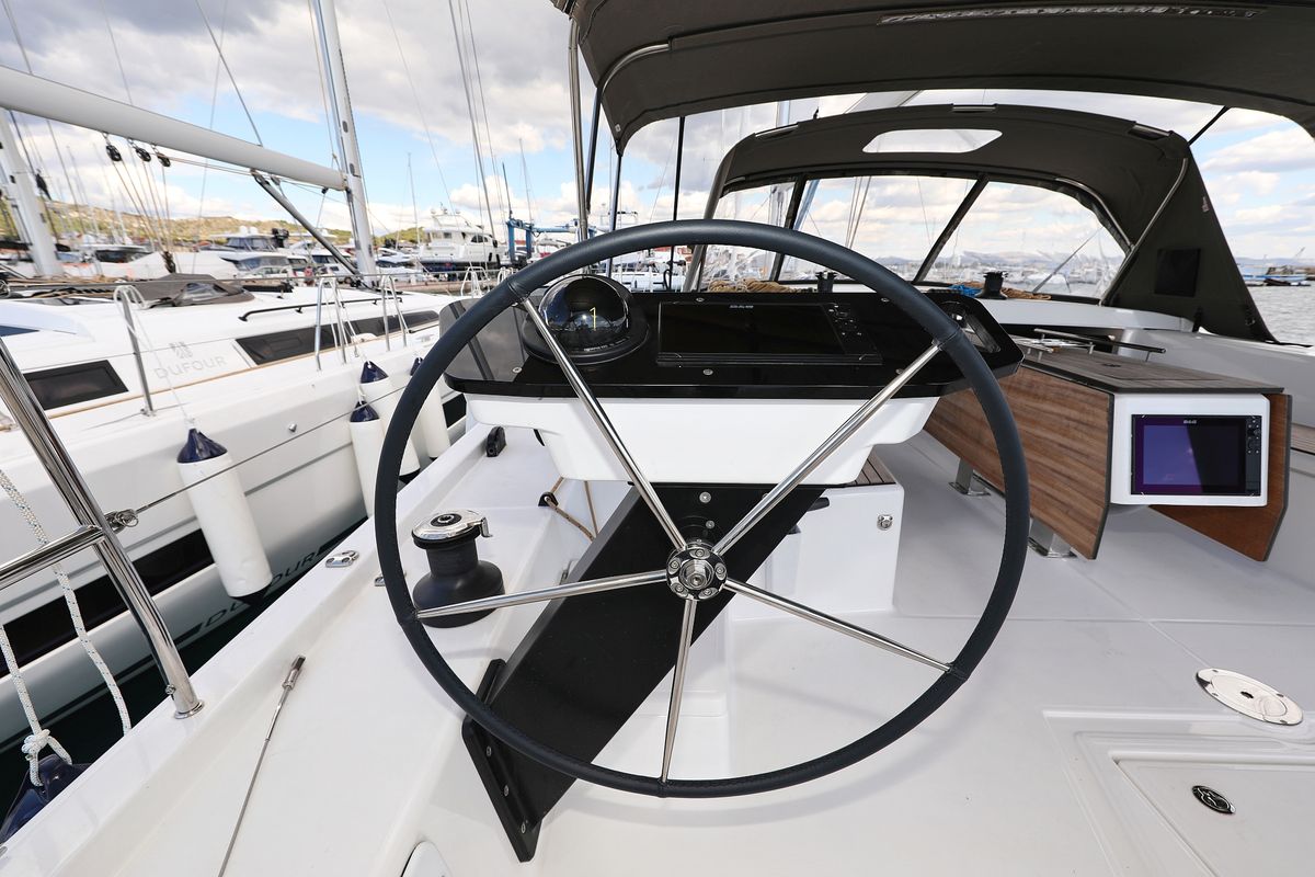 Cockpit of Shore Thing, a Dufour 470 sailboat at Grad Biograd na Moru, Croatia