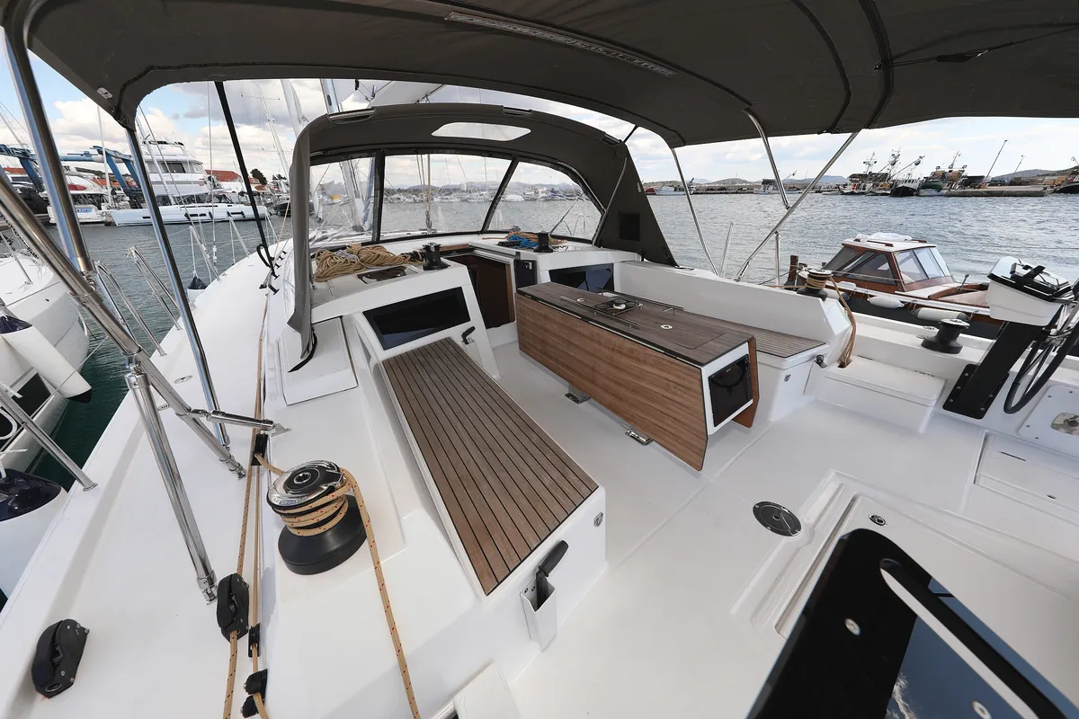 Cockpit of Shore Thing, a Dufour 470 sailboat at Grad Biograd na Moru, Croatia