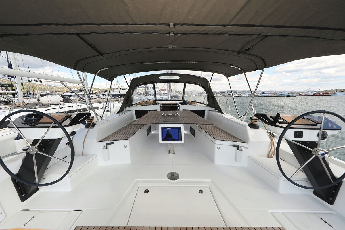 Cockpit of Shore Thing, a Dufour 470 sailboat at Grad Biograd na Moru, Croatia