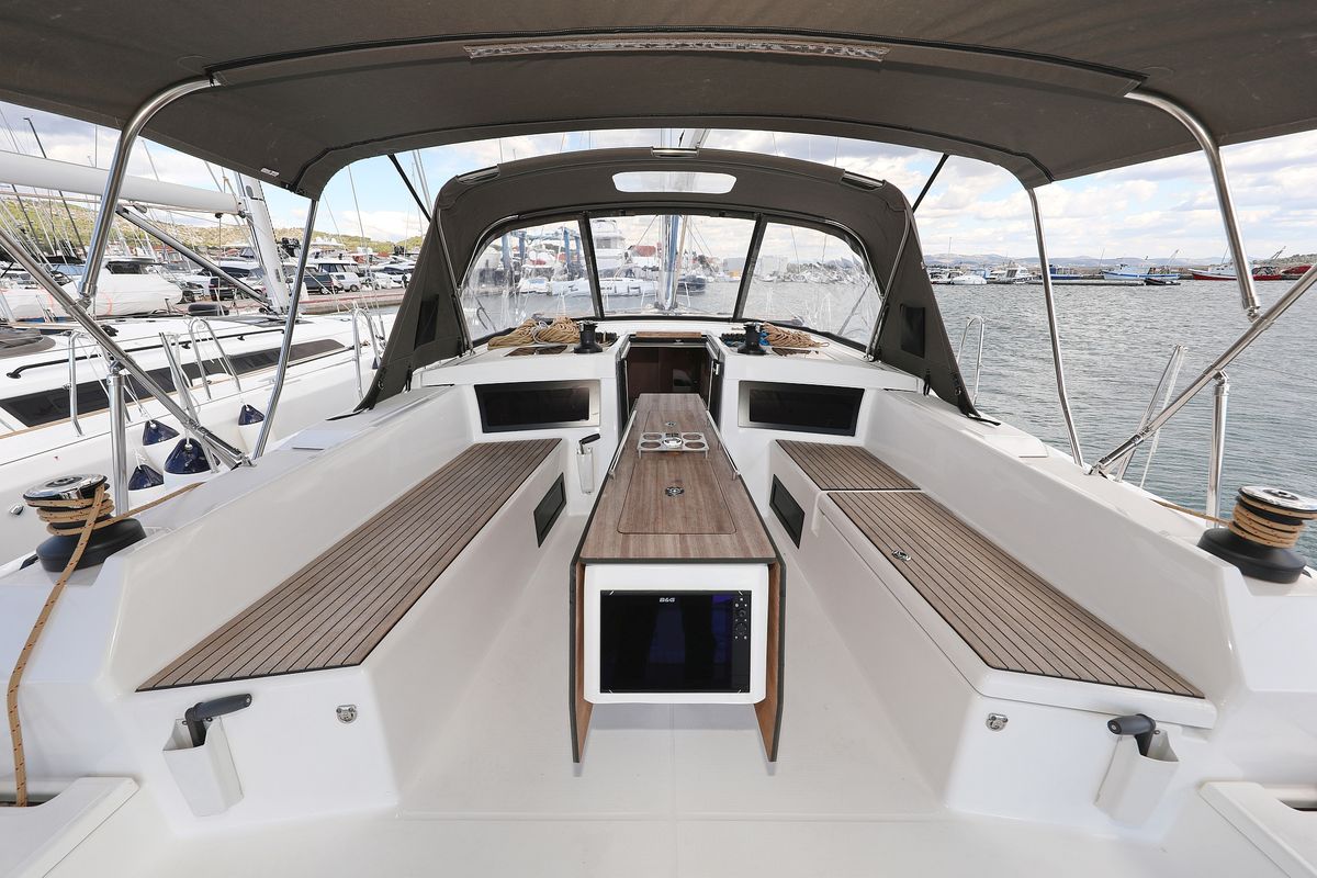 Cockpit of Shore Thing, a Dufour 470 sailboat at Grad Biograd na Moru, Croatia
