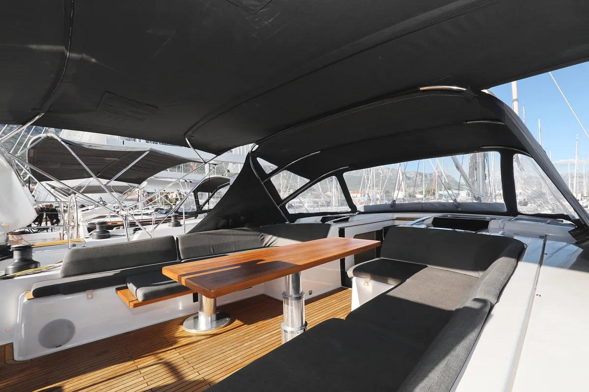 Deck of Simply The Best, a Hanse Yachts Hanse 548 sailboat at Grad Kaštela, Croatia