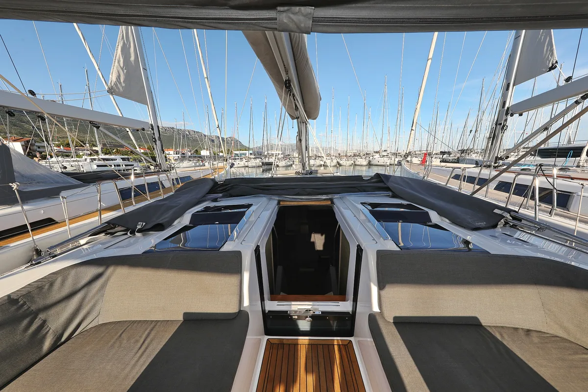 Deck of Simply The Best, a Hanse Yachts Hanse 548 sailboat at Grad Kaštela, Croatia