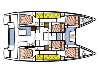 Floor plan of Cabin O03 (LM), a Lagoon 50 catamaran at Eden Island Marina, Seychelles