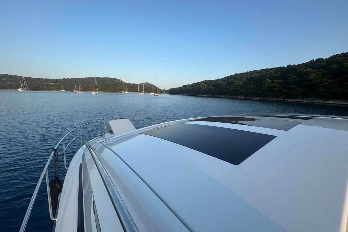 Deck of OTTI, a Grandezza 34 OC motorboat at Grad Trogir, Croatia