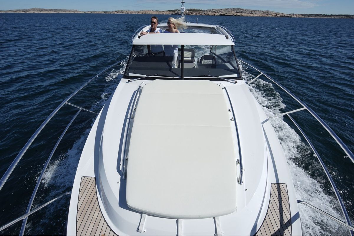 Deck of OTTI, a Grandezza 34 OC motorboat at Grad Trogir, Croatia