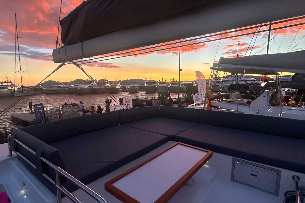 Deck of Just Wonder, a Dufour Cervetti 44 catamaran at Lagos, Portugal
