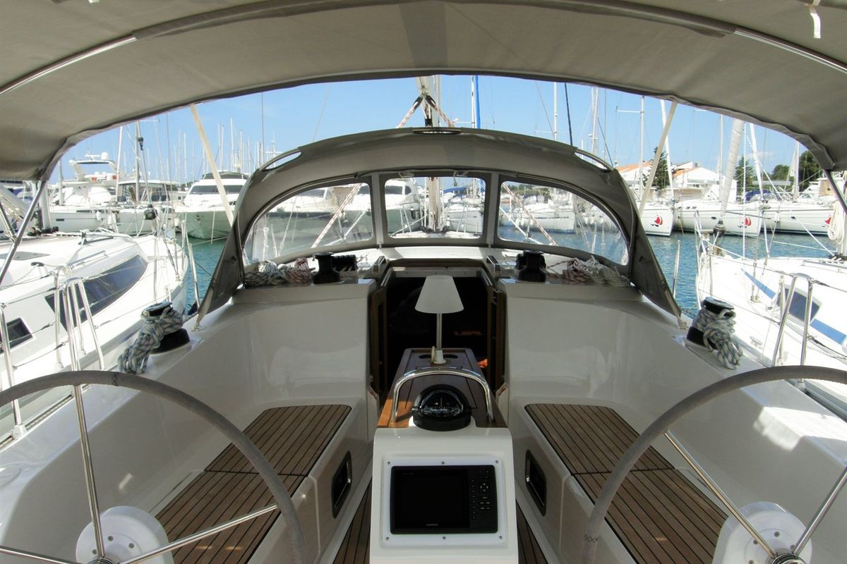 Cockpit of MH 73, a Bavaria Cruiser 41 sailboat at Murter, Croatia