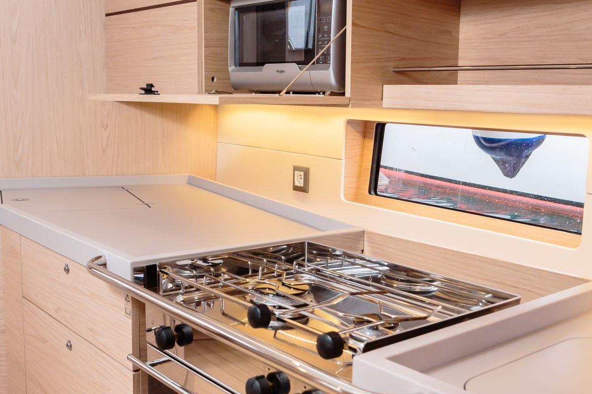 Galley of Alke - Standard line, a Beneteau Oceanis 46.1 sailboat at Tonnarella, Italy