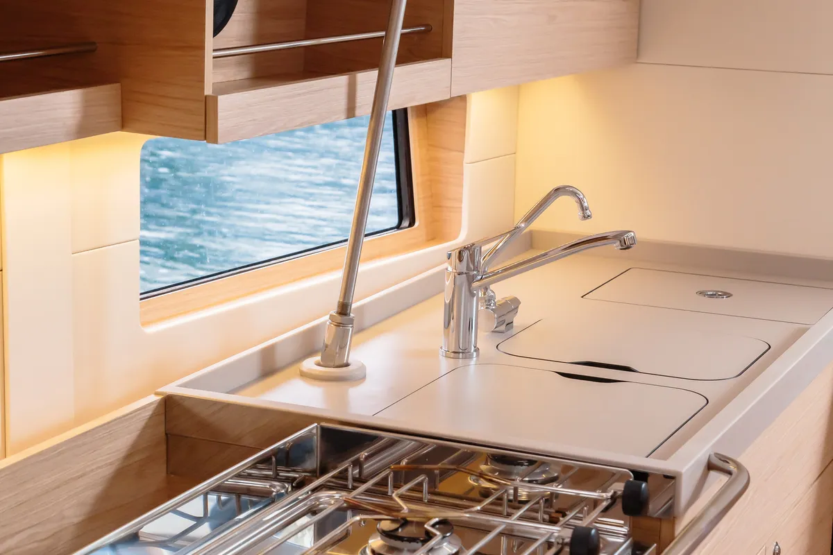 Galley of Alke - Standard line, a Beneteau Oceanis 46.1 sailboat at Tonnarella, Italy