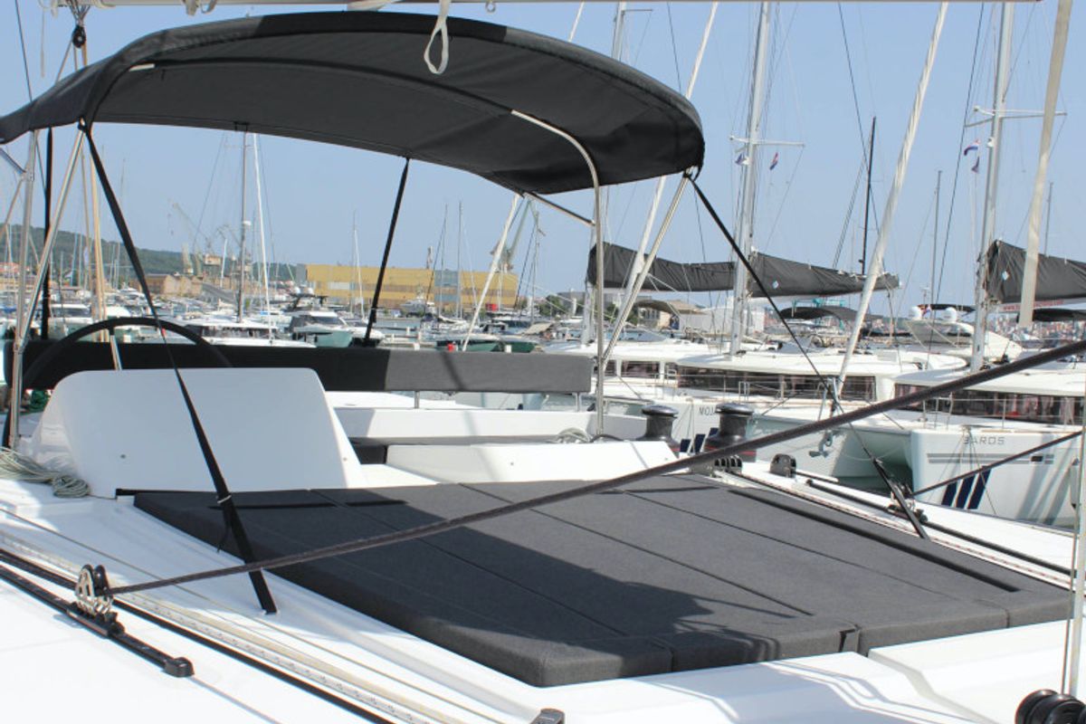 Deck of NADA I, a Lagoon 450 catamaran at Seget Donji, Croatia