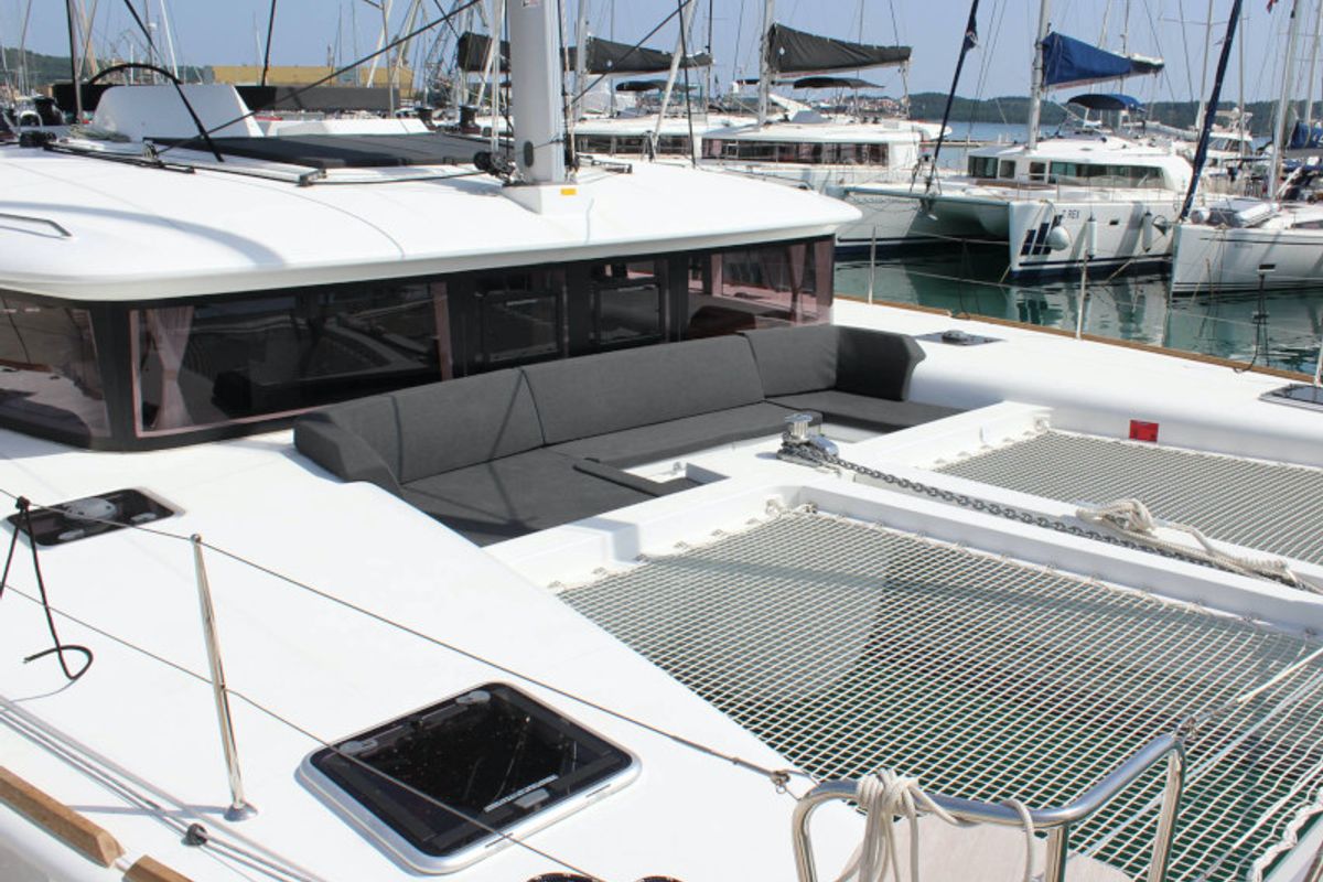 Deck of NADA I, a Lagoon 450 catamaran at Seget Donji, Croatia