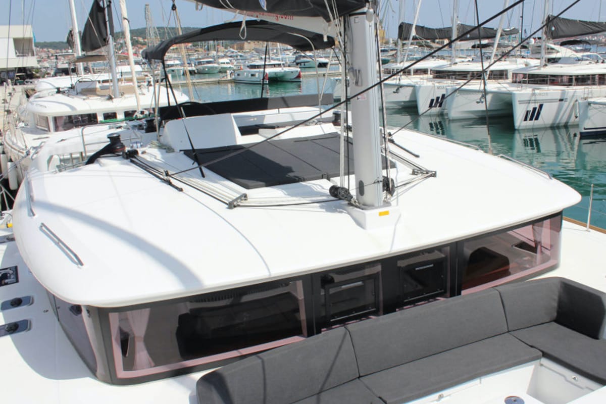 Deck of NADA I, a Lagoon 450 catamaran at Seget Donji, Croatia