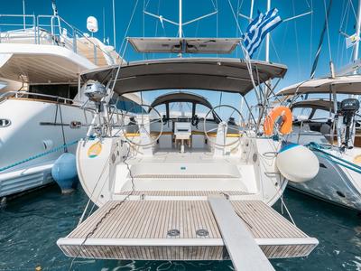 Deck of Elpida, a Bavaria Cruiser 51 sailboat at Municipal Unit of Rhodes, Greece