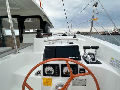 Cockpit of Charrua, a Excess 11 catamaran at Palma de Mallorca, Spain
