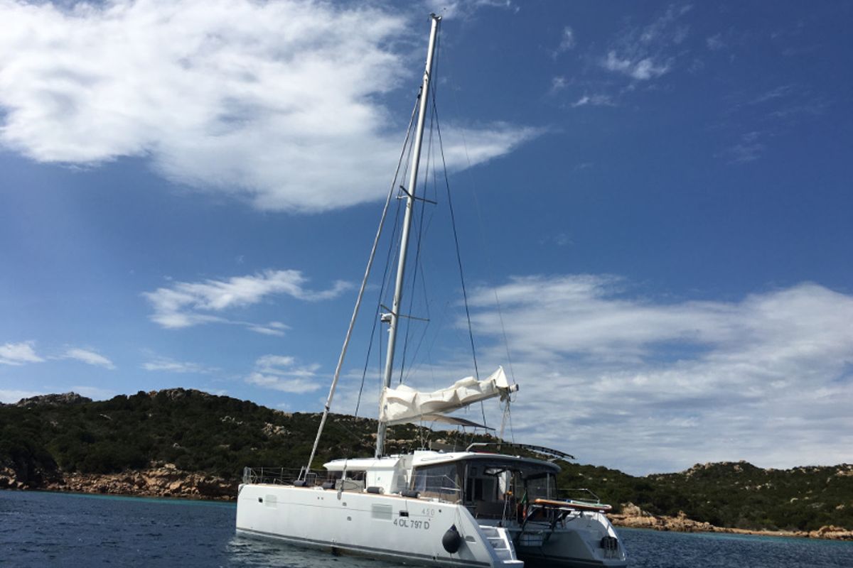 Exterior view of Le.One, a Lagoon 450 catamaran at Nettuno, Italy