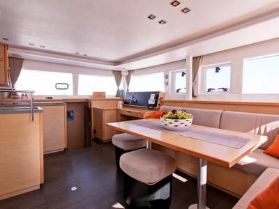 Salon of Le.One, a Lagoon 450 catamaran at Nettuno, Italy