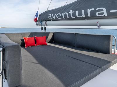 Deck of HAKUNA, a Aventura Catamarans Aventura 37 catamaran at Sant Antoni de Portmany, Spain