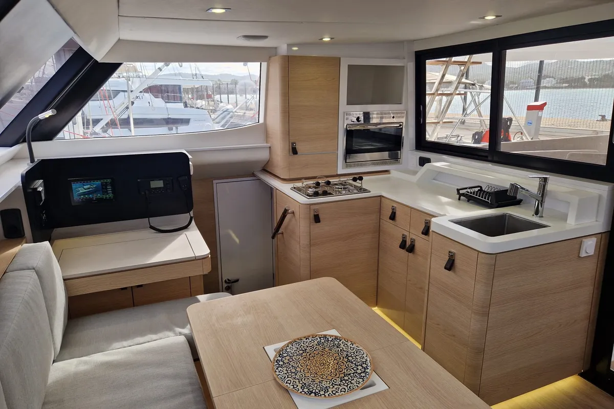 Salon of HAKUNA, a Aventura Catamarans Aventura 37 catamaran at Sant Antoni de Portmany, Spain