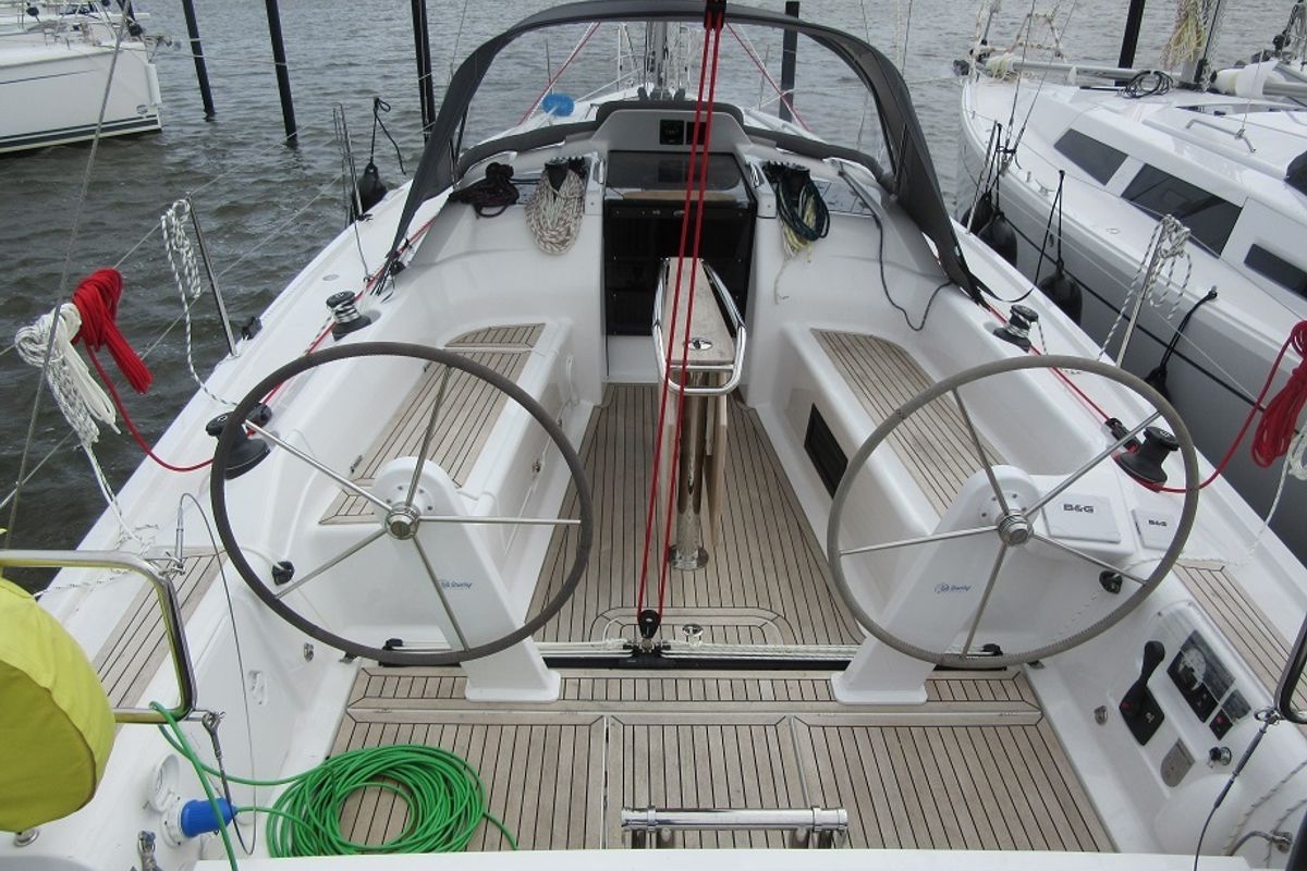 Cockpit of Seventeen, a Dehler 34 sailboat at Fisksätra, Sweden