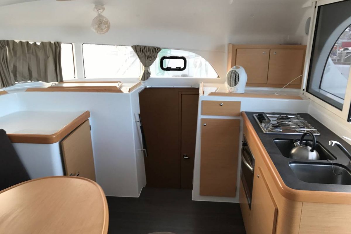 Salon of Modjo, a Lagoon 380 S2 catamaran at Seychelles, Mahe, Seychelles
