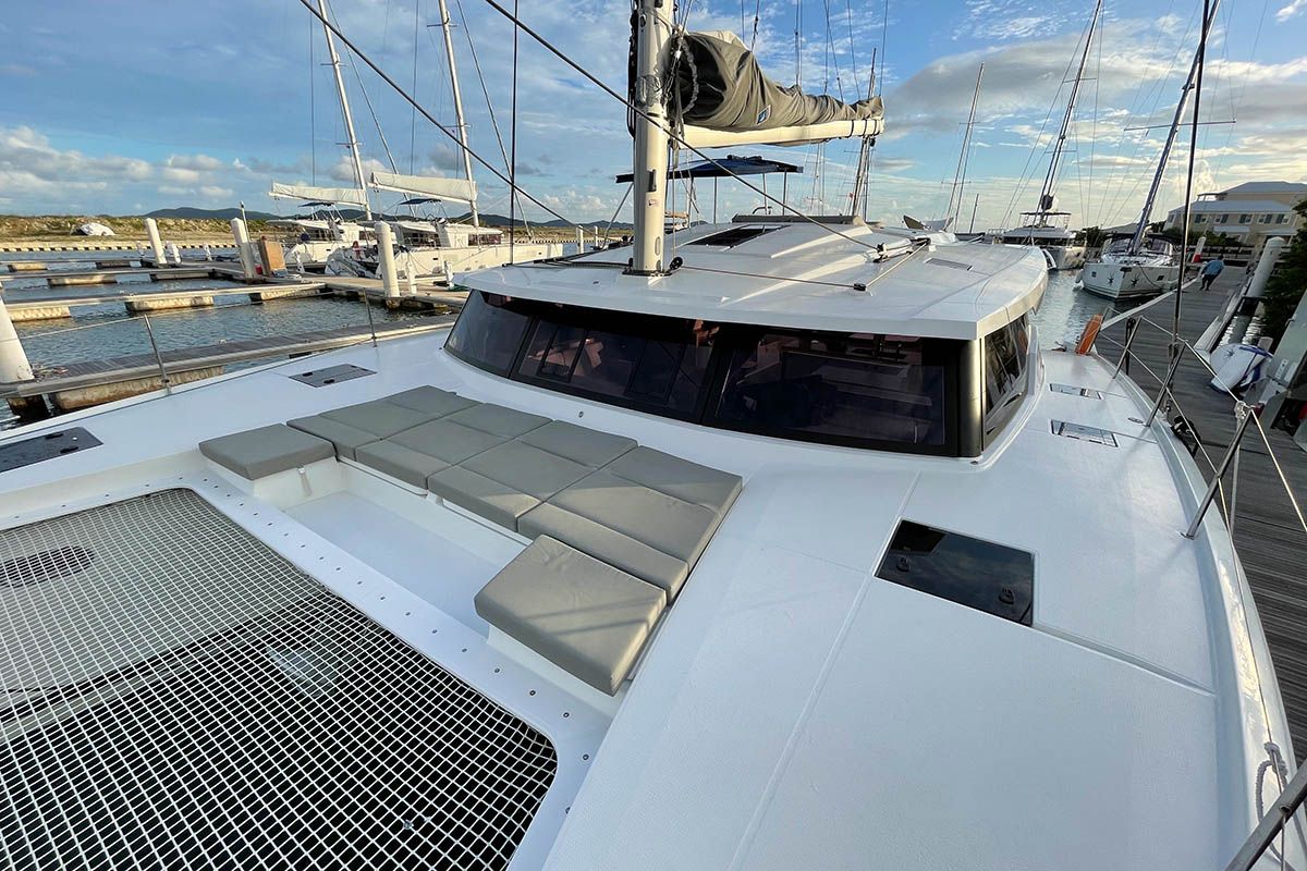Deck of Carpe Diem - BVI, a Fountaine Pajot Astrea 42 catamaran at Road Town, British Virgin Islands