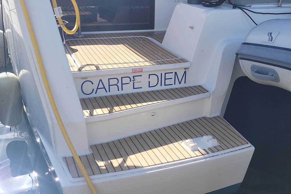 Deck of Carpe Diem  - BVI, a Fountaine Pajot Astrea 42 catamaran at Road Town, British Virgin Islands