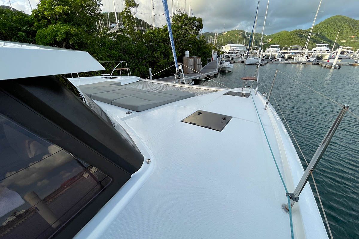 Deck of Carpe Diem - BVI, a Fountaine Pajot Astrea 42 catamaran at Road Town, British Virgin Islands