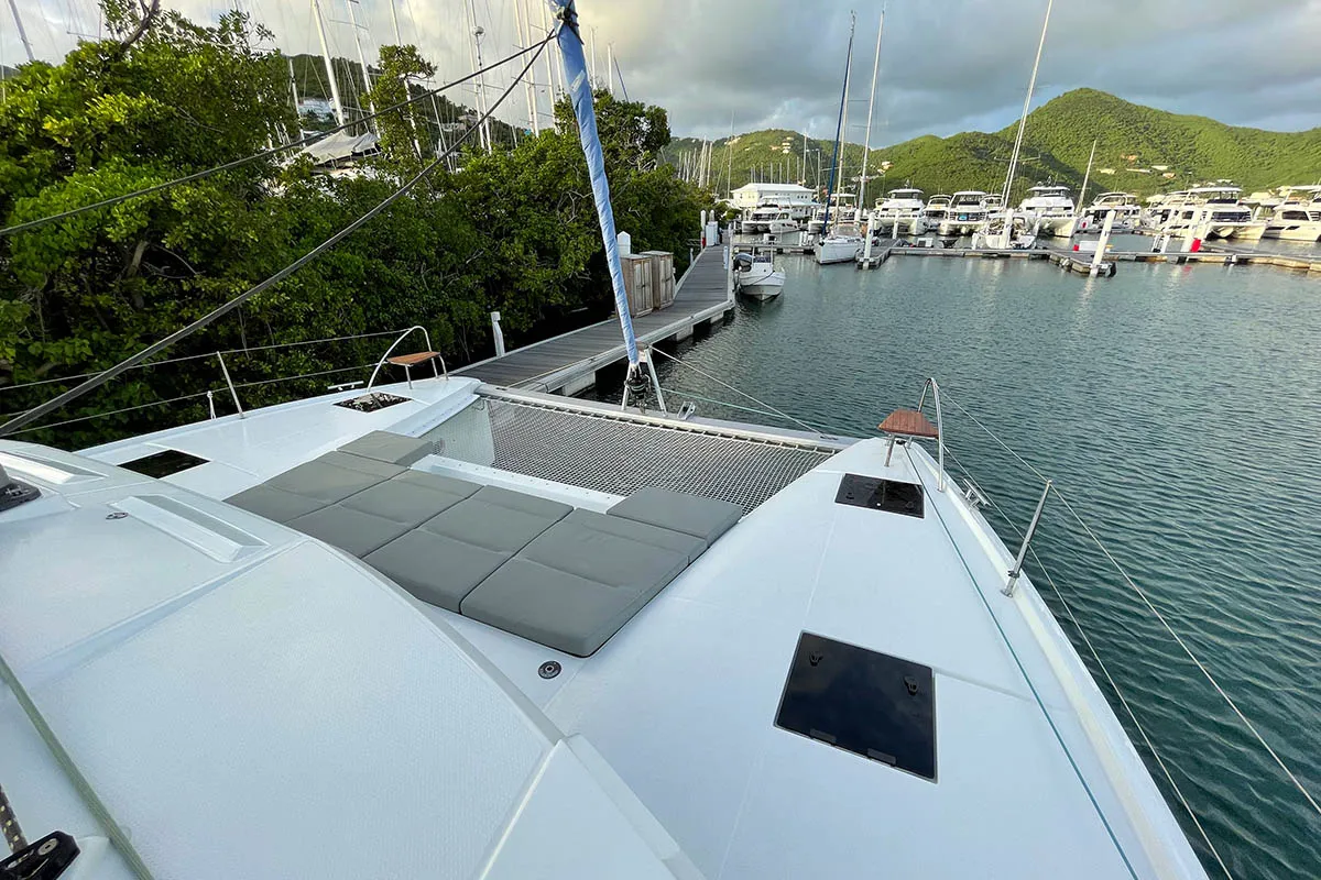 Deck of Carpe Diem  - BVI, a Fountaine Pajot Astrea 42 catamaran at Road Town, British Virgin Islands