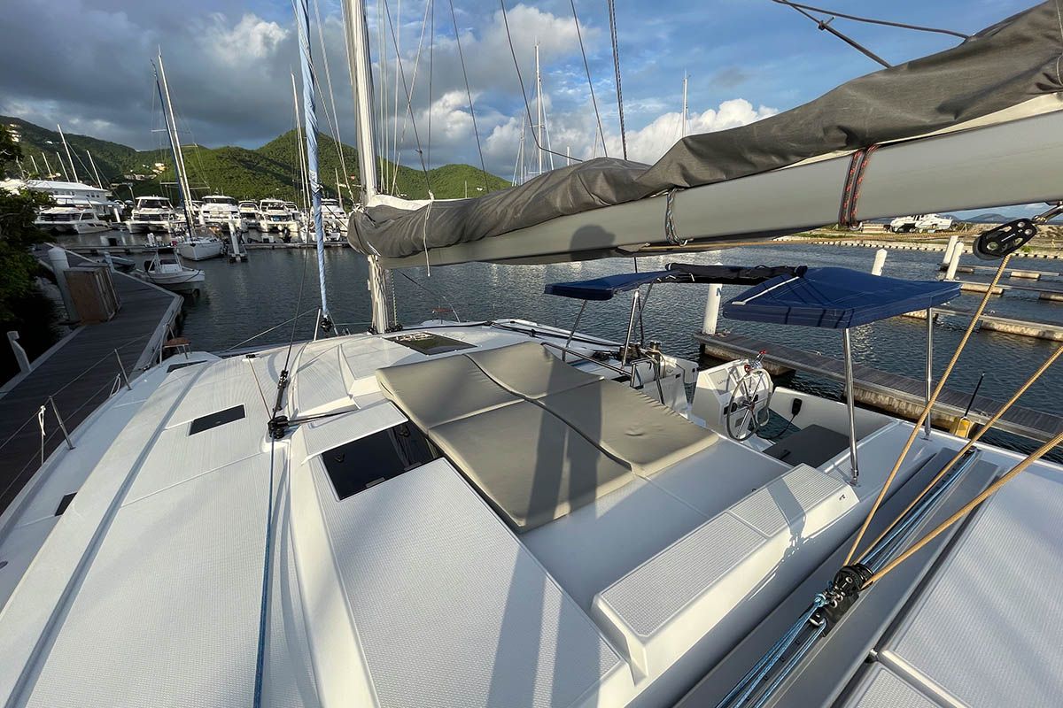 Deck of Carpe Diem  - BVI, a Fountaine Pajot Astrea 42 catamaran at Road Town, British Virgin Islands