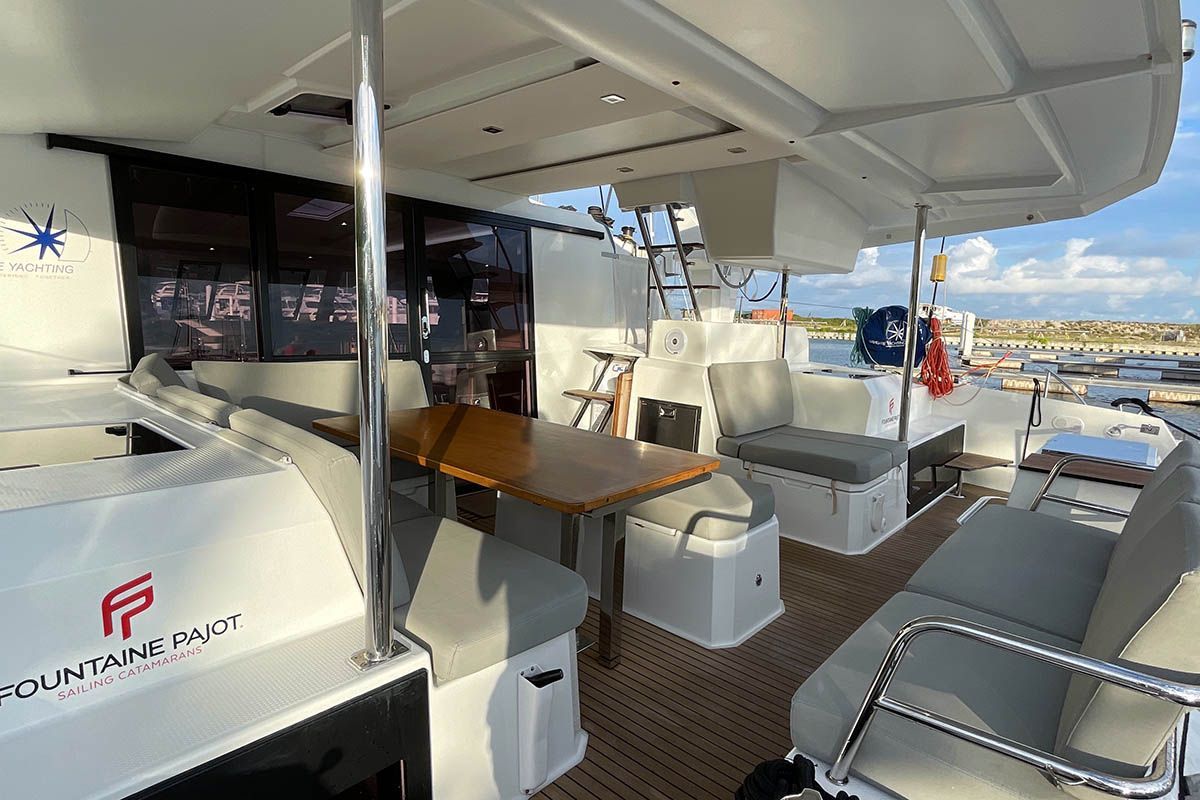Deck of Carpe Diem  - BVI, a Fountaine Pajot Astrea 42 catamaran at Road Town, British Virgin Islands