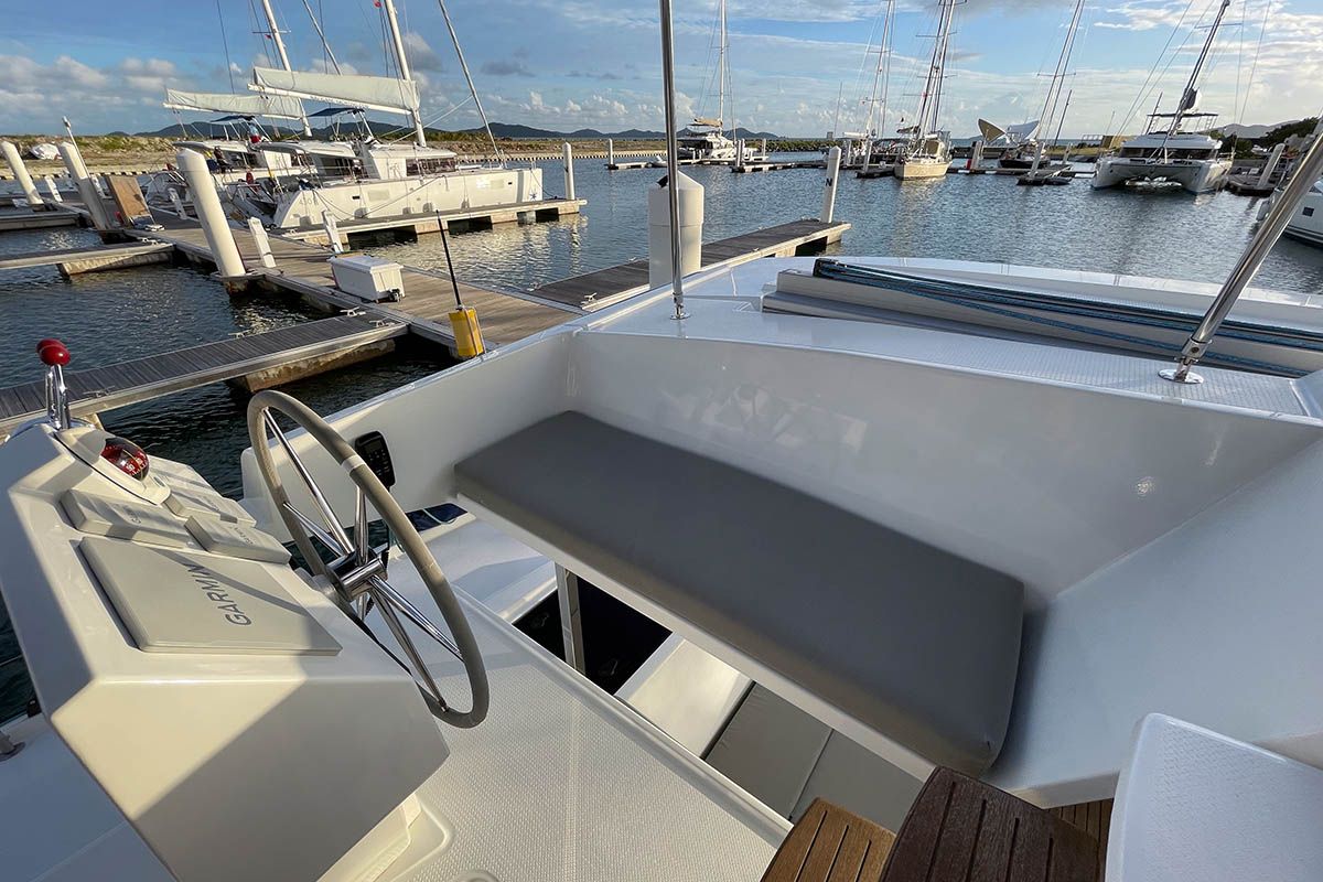 Cockpit of Carpe Diem - BVI, a Fountaine Pajot Astrea 42 catamaran at Road Town, British Virgin Islands