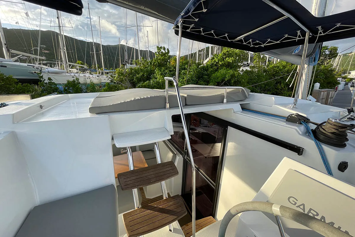 Deck of Carpe Diem  - BVI, a Fountaine Pajot Astrea 42 catamaran at Road Town, British Virgin Islands