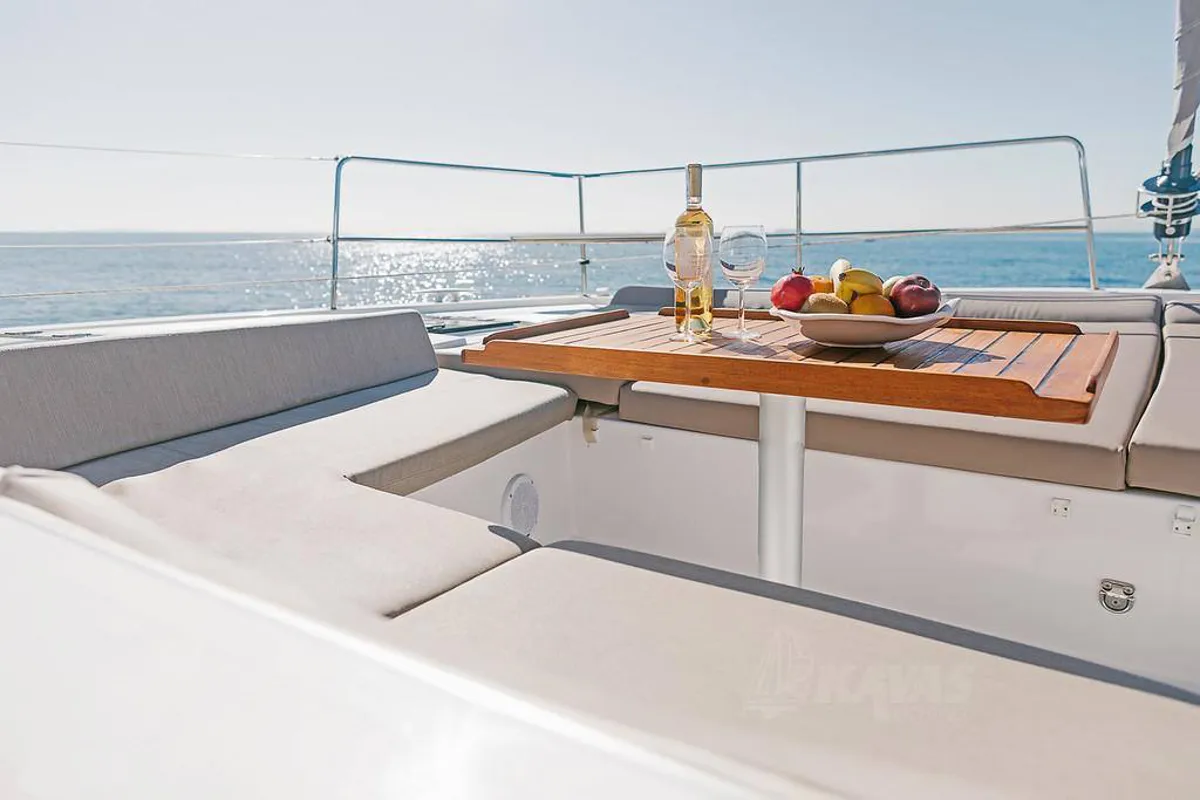 Deck of Kos 46.Cat6, a Bali 4.6 catamaran at Volos Municipality, Greece