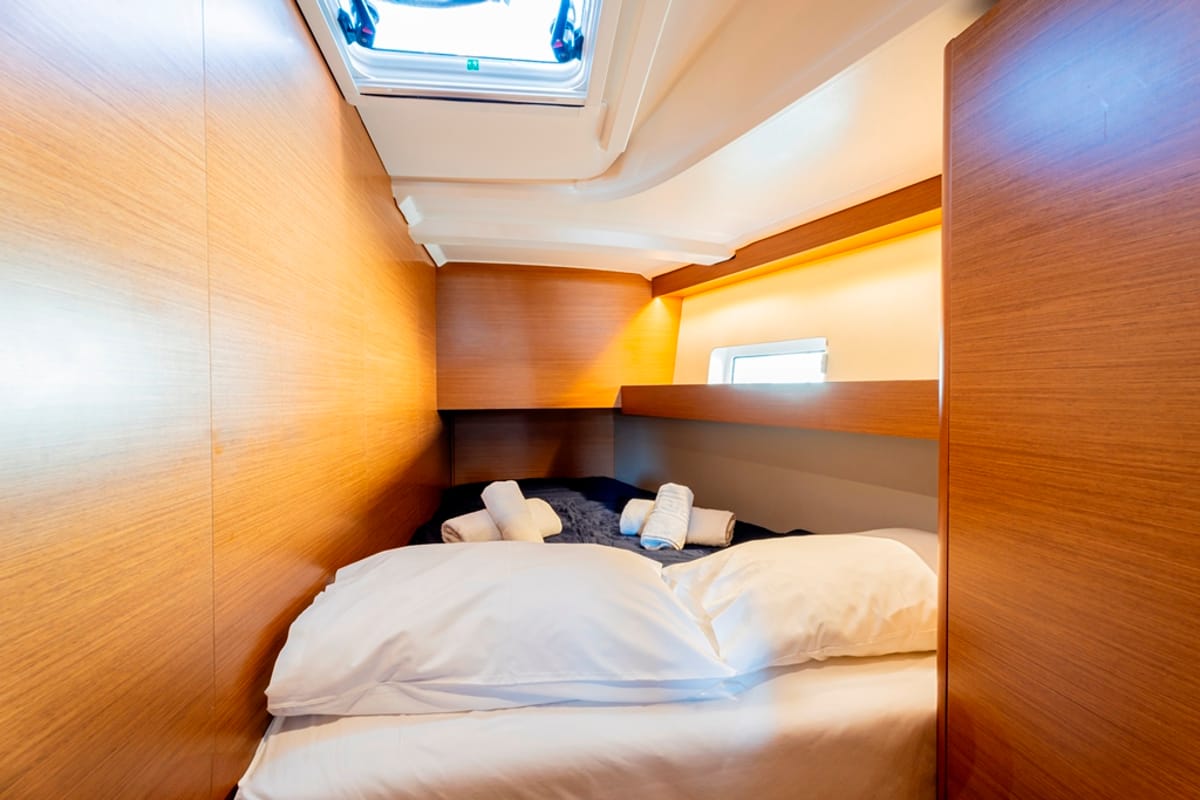 Cabin on Vitamin Sea, a Jeanneau Sun Odyssey 490 sailboat at Municipal Unit of Rhodes, Greece