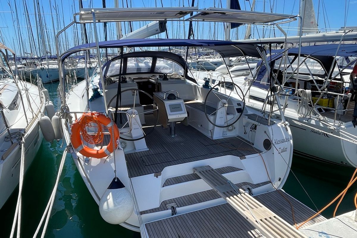 Cockpit of Alessandra, a Bavaria Cruiser 46 sailboat at Općina Sukošan, Croatia