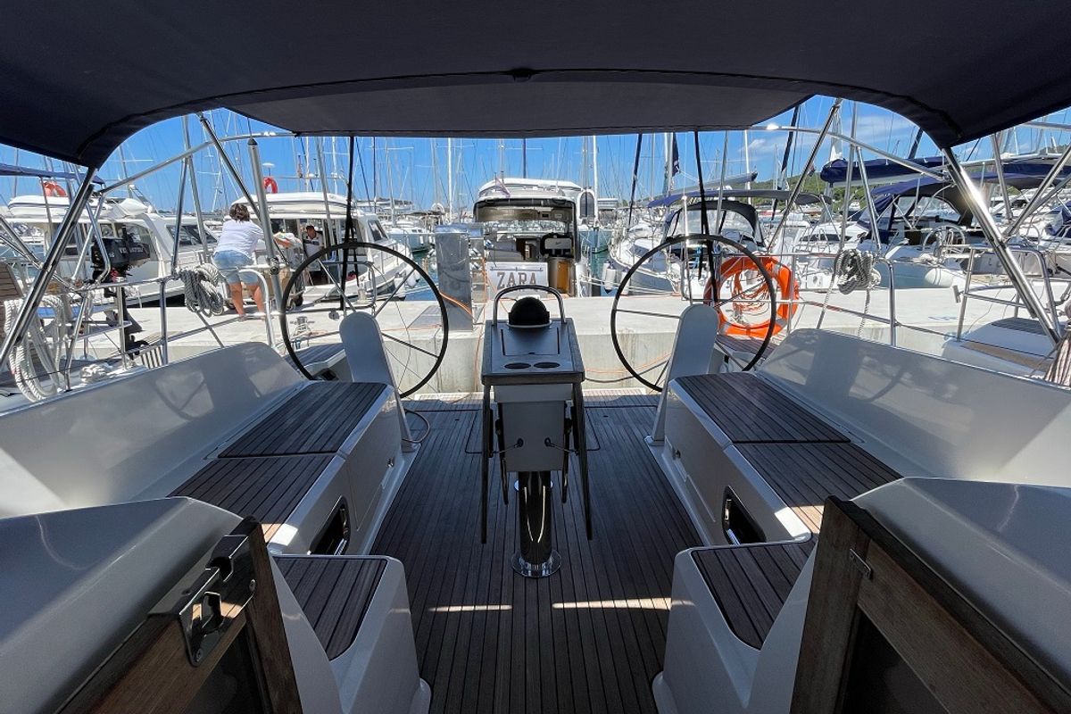 Cockpit of Alessandra, a Bavaria Cruiser 46 sailboat at Općina Sukošan, Croatia
