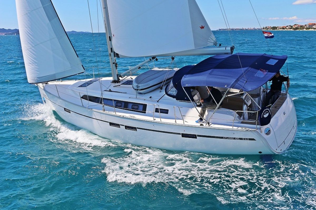 Exterior view of Alessandra, a Bavaria Cruiser 46 sailboat at Općina Sukošan, Croatia