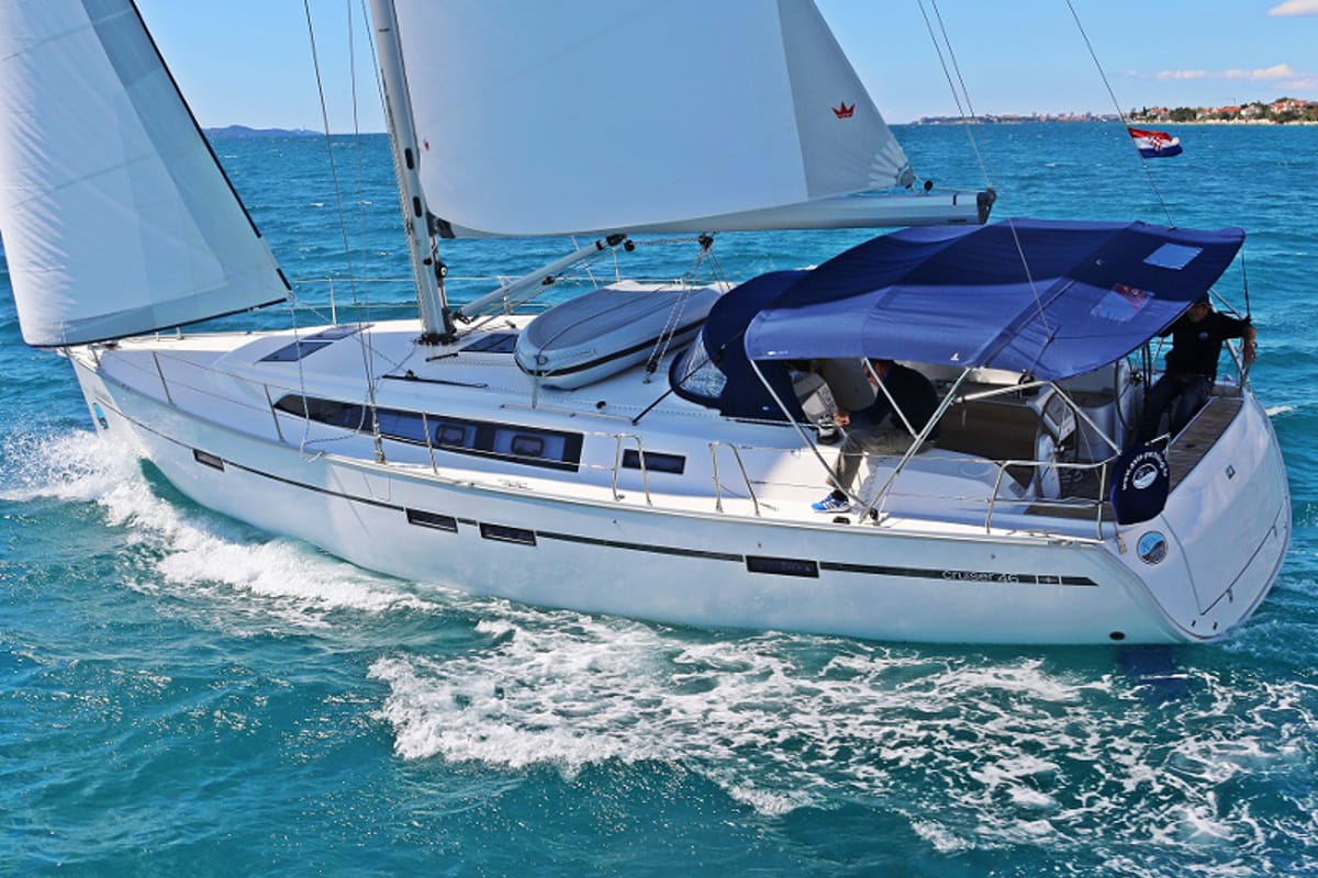 Exterior view of Alessandra, a Bavaria Cruiser 46 sailboat at Općina Sukošan, Croatia