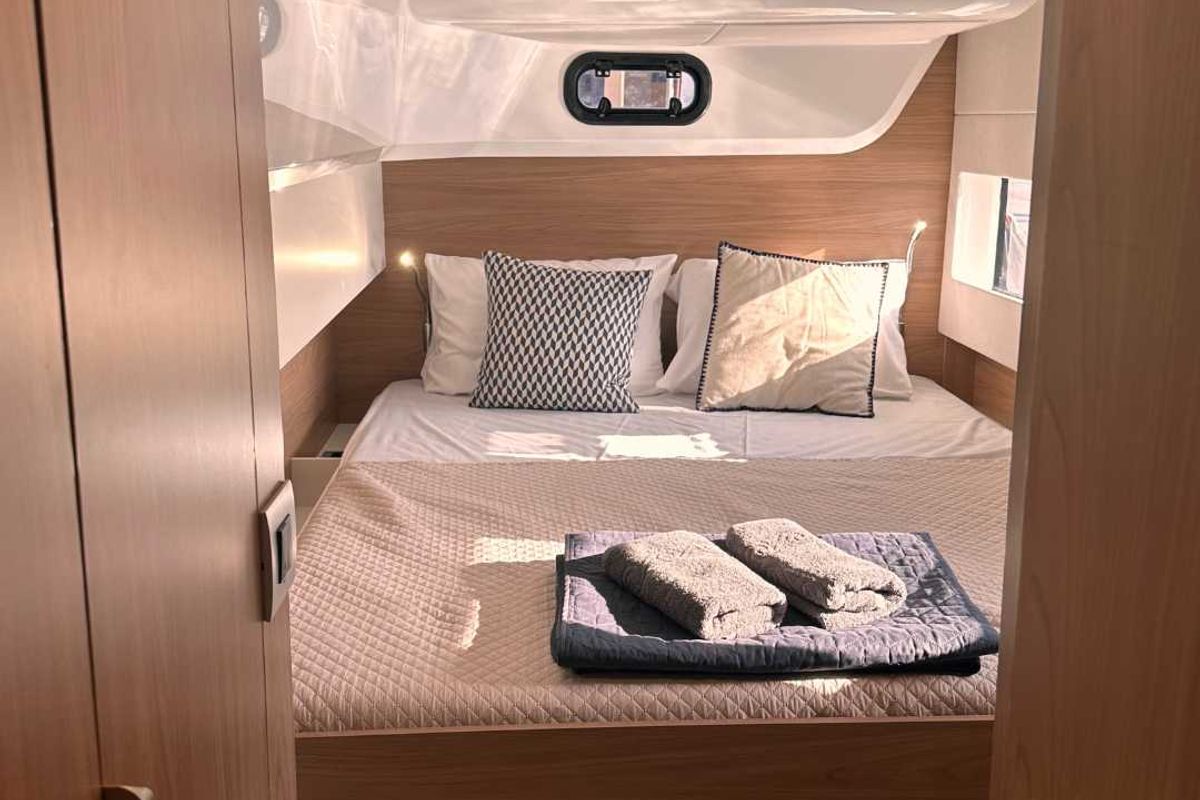 Cabin on Northcat 38, a Bali Catsmart catamaran at Preveza, Greece