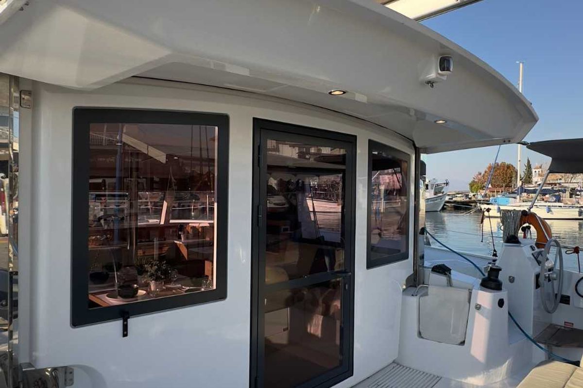Exterior view of Northcat 38, a Bali Catsmart catamaran at Preveza, Greece