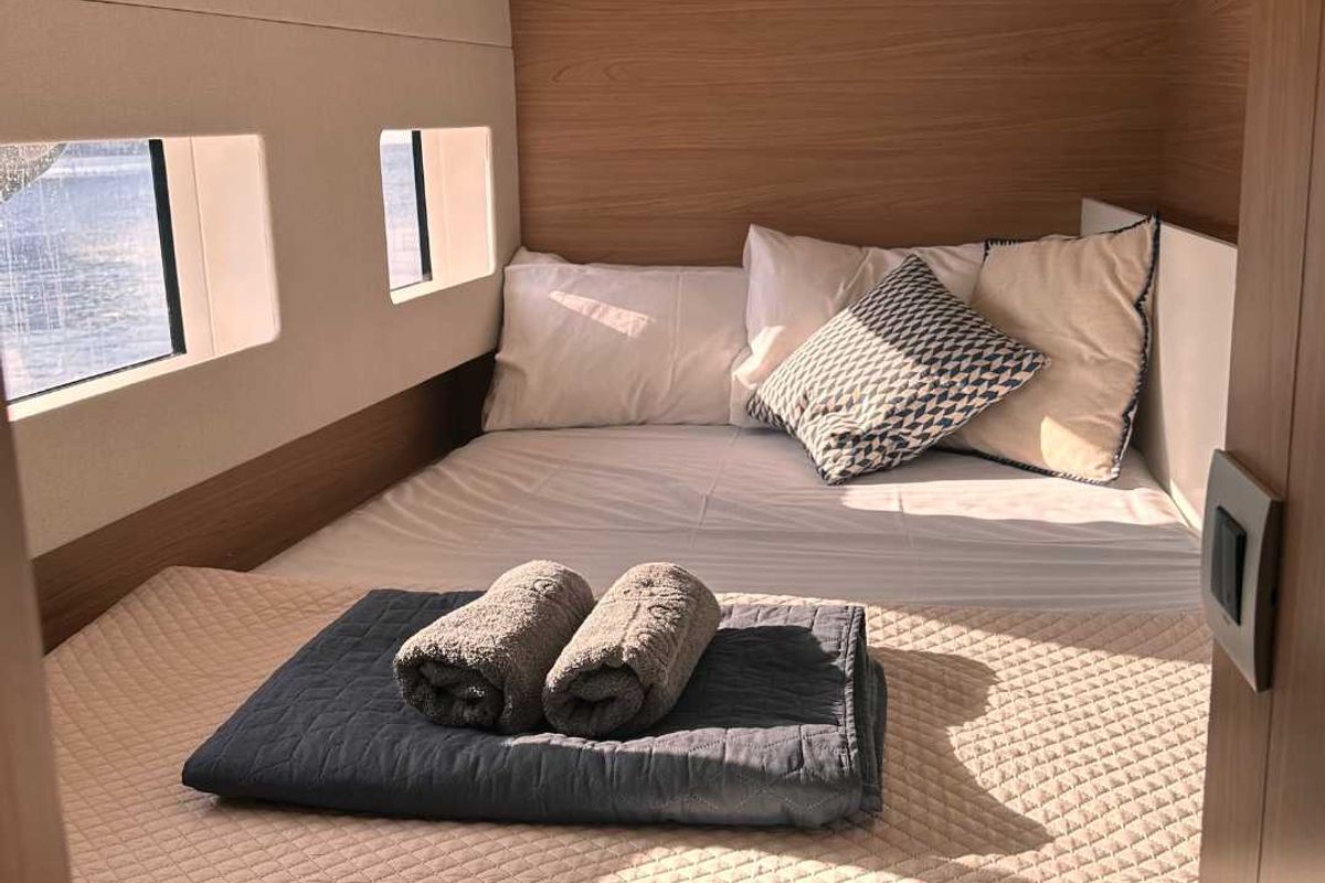 Cabin on Northcat 38, a Bali Catsmart catamaran at Preveza, Greece