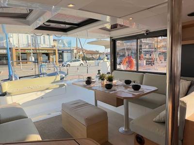Salon of Northcat 38, a Bali Catsmart catamaran at Preveza, Greece