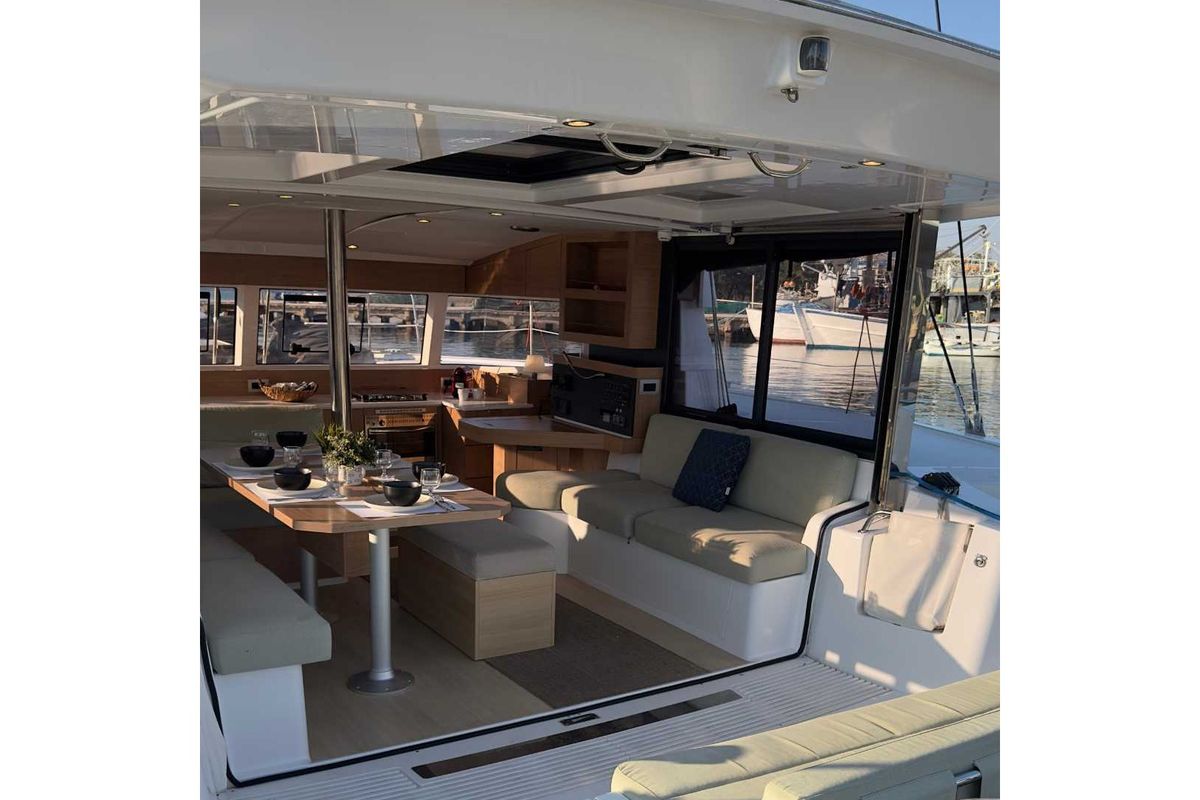 Deck of Northcat 38, a Bali Catsmart catamaran at Preveza, Greece