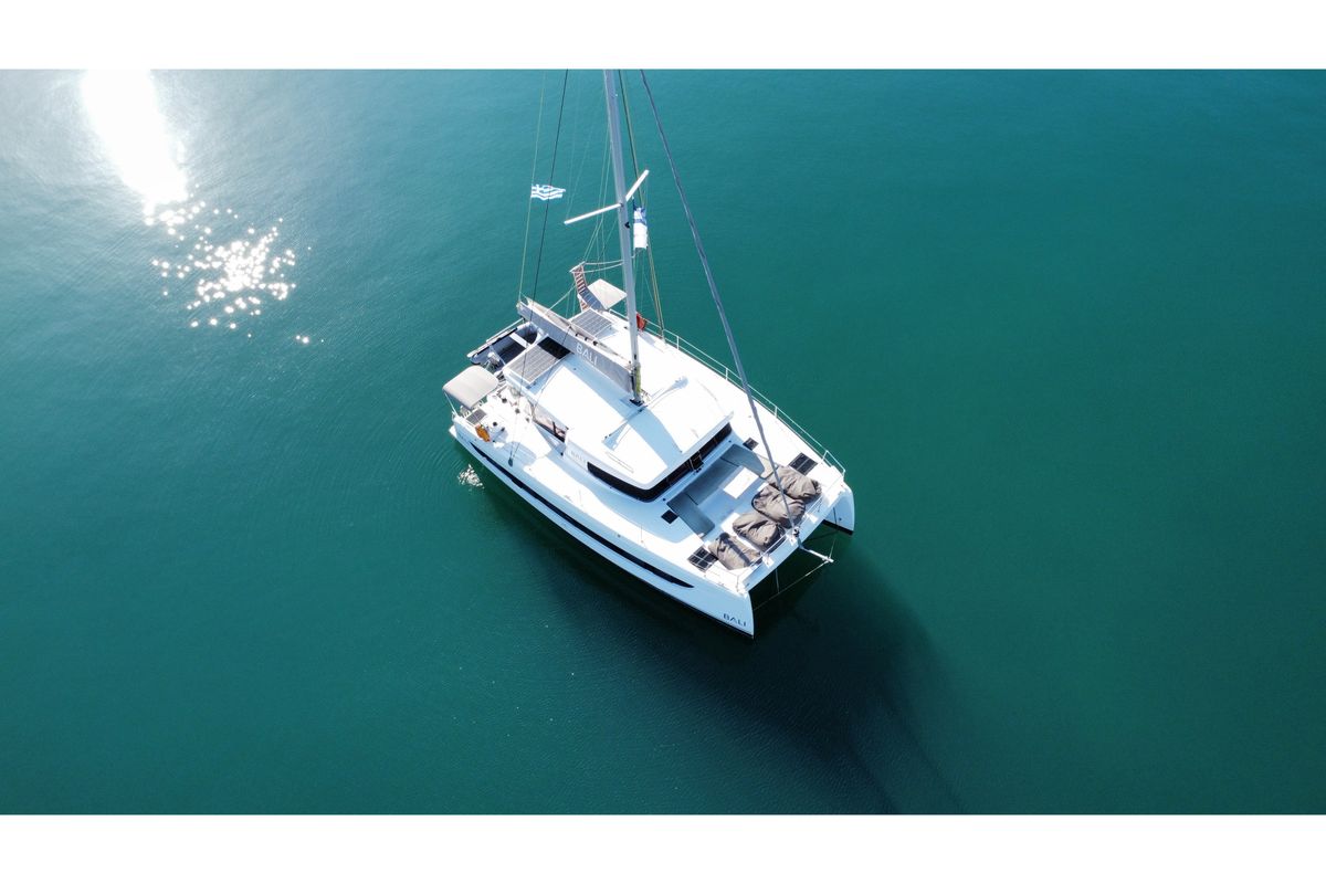 Exterior view of Northcat 38, a Bali Catsmart catamaran at Preveza, Greece